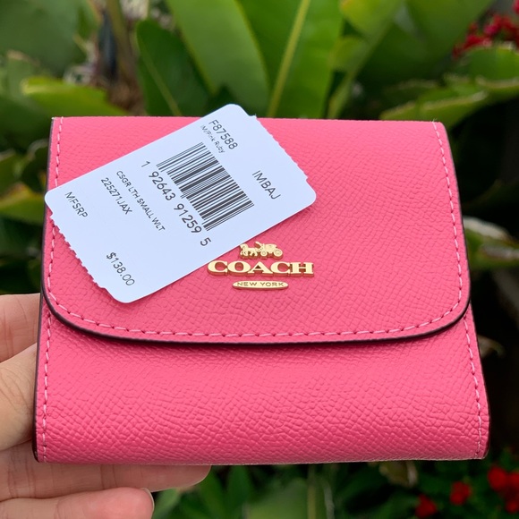 COACH Pink Ruby Leather Trifold Zip Wallet - Picture 6 of 6